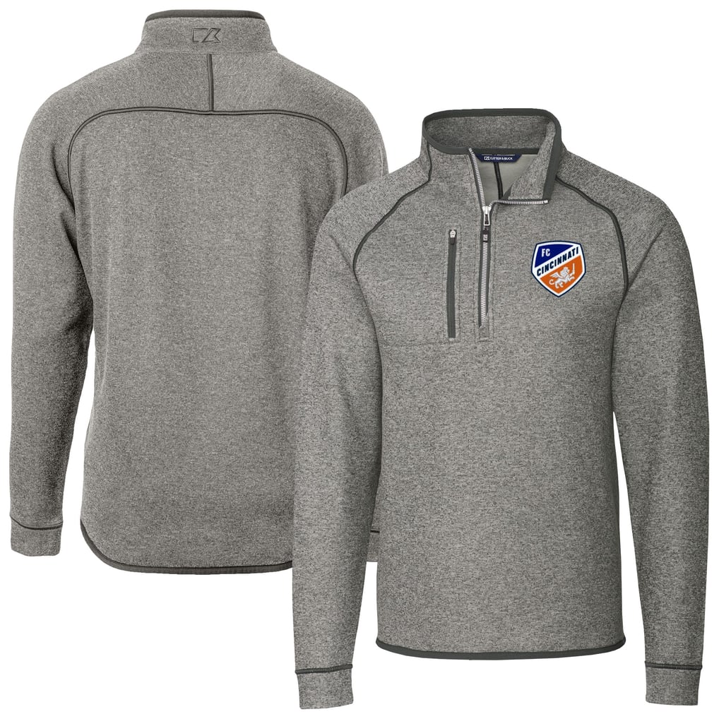  FC Cincinnati Cutter & Buck Big & Tall Mainsail Sweater-Knit Half-Zip Pullover Top - Heather Gray
